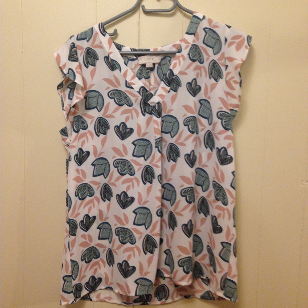 LOFT top. Flutter sleeves. Size Medium. V neck.